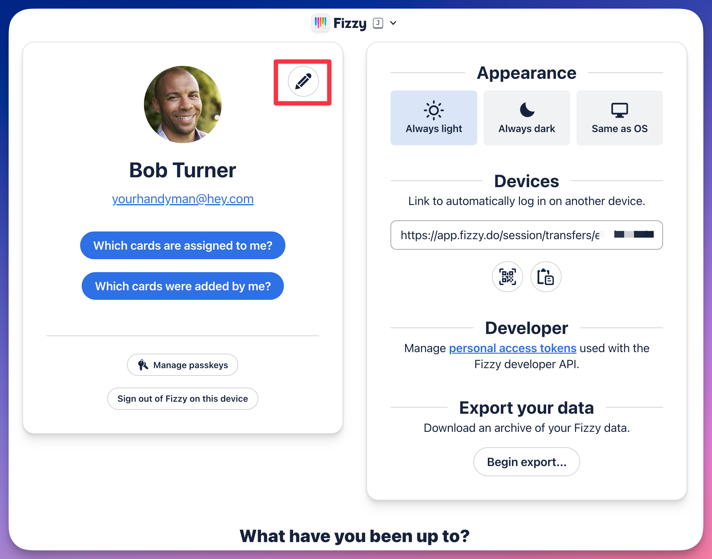 Screenshot of a user's My profile with a red outline around the pencil icon