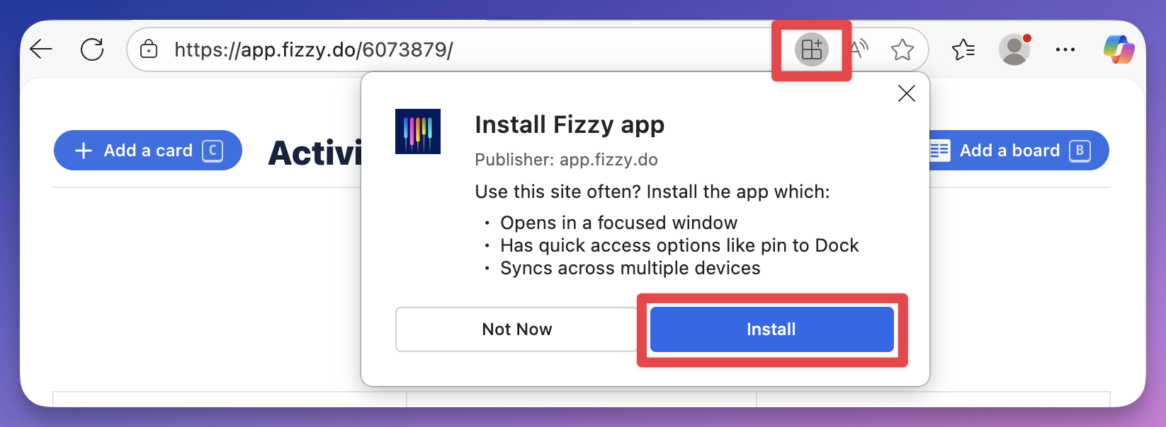Screenshot of a Microsoft Edge Browser with the Apps icon outlined in red.