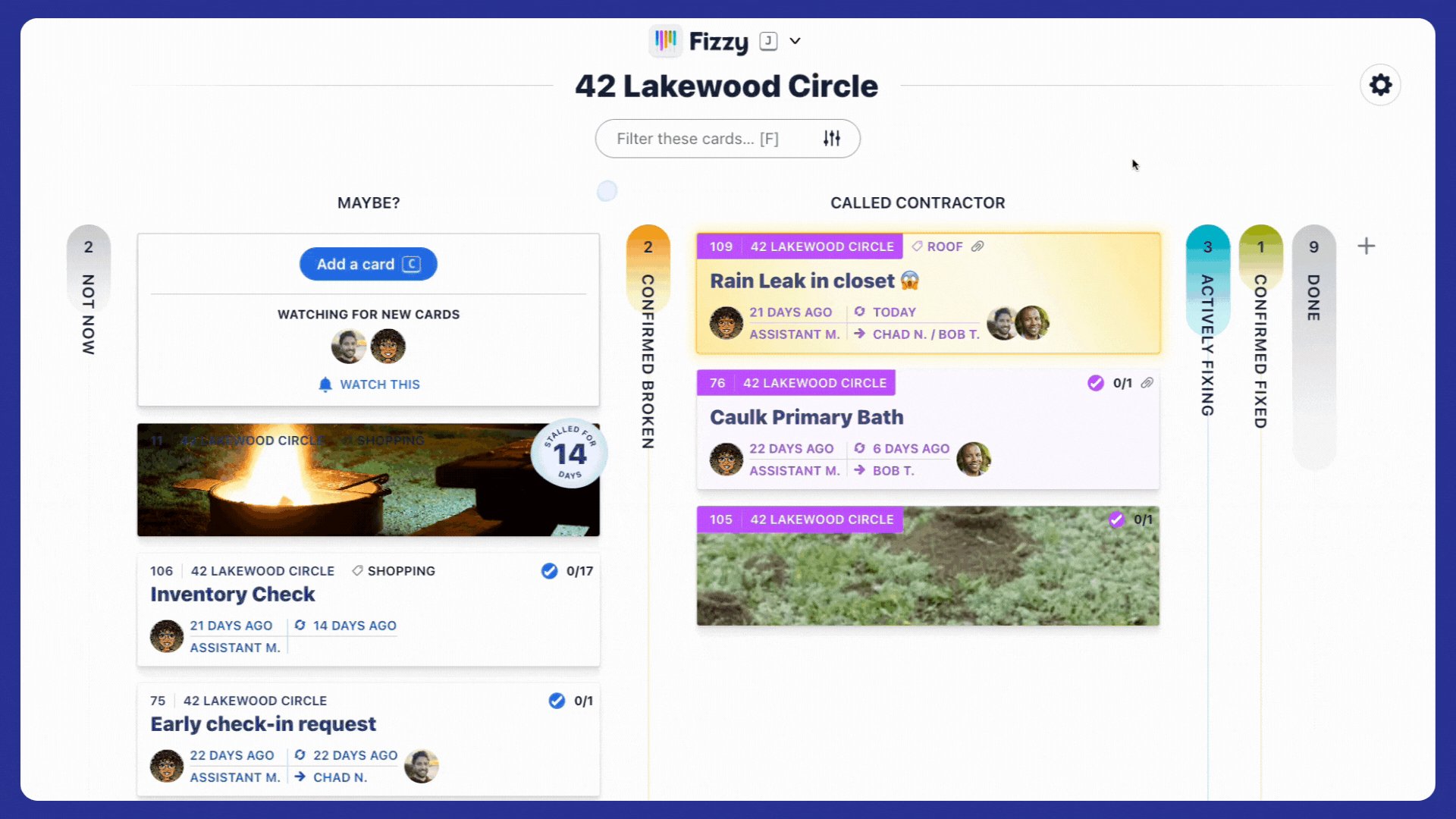 GIF showing a user click and drag a card into another column on a board.